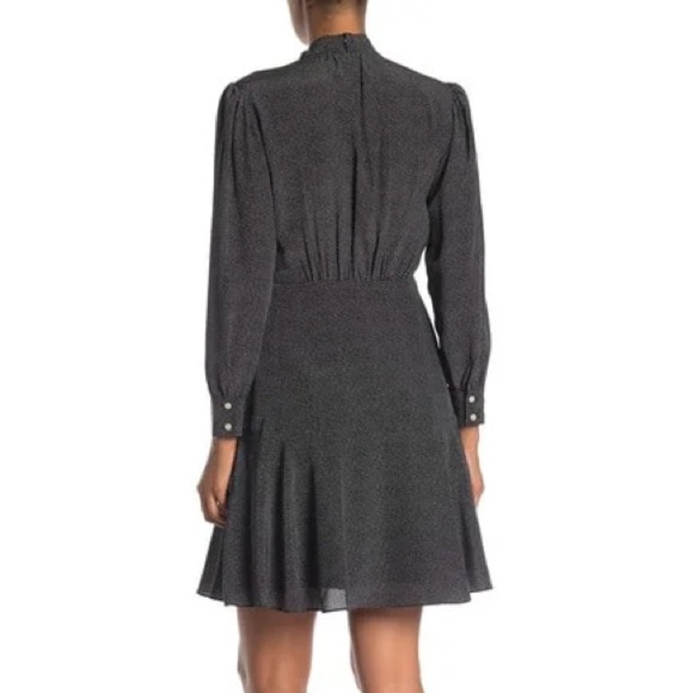 REBECCA TAYLOR Tie-Neck Button-Front Long-Sleeve Sprinkle-Dot Silk Dress - Picture 2 of 10